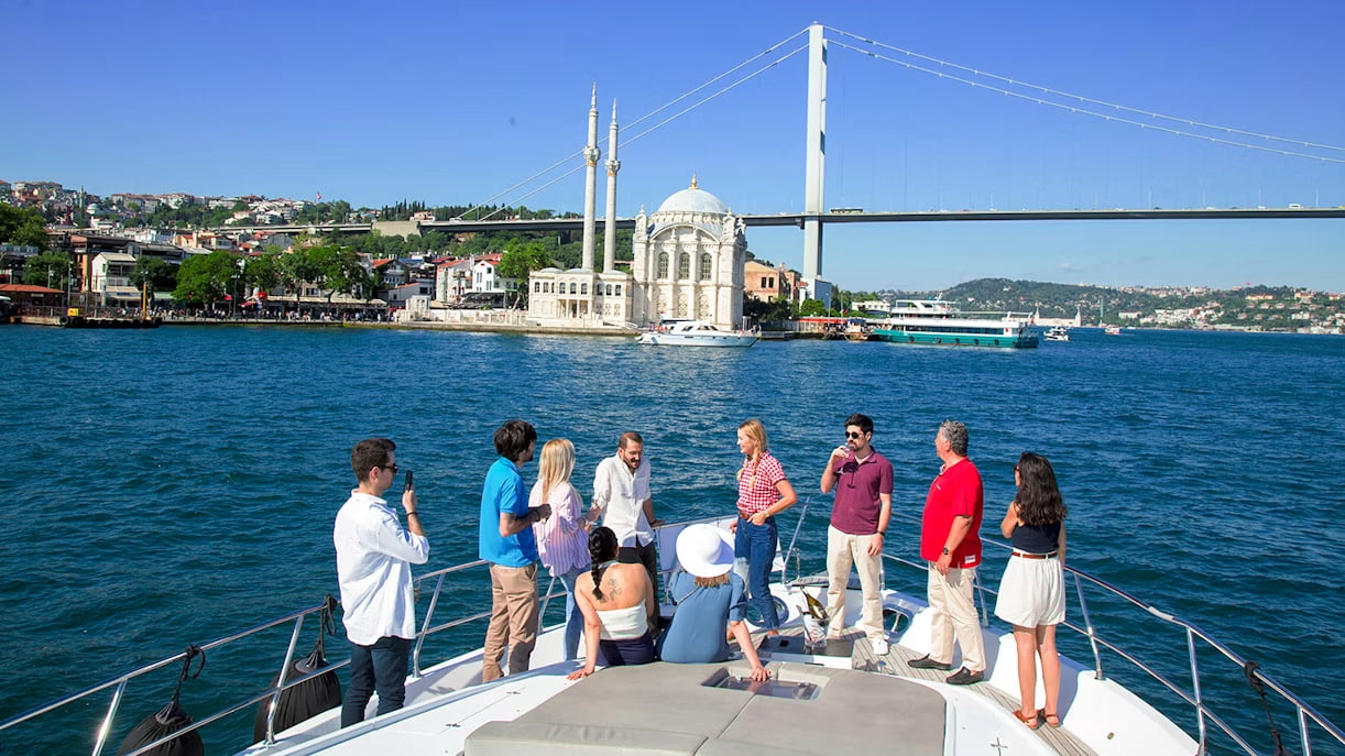 Small group enjoying a private boat experience on the Bosphorus in Istanbul