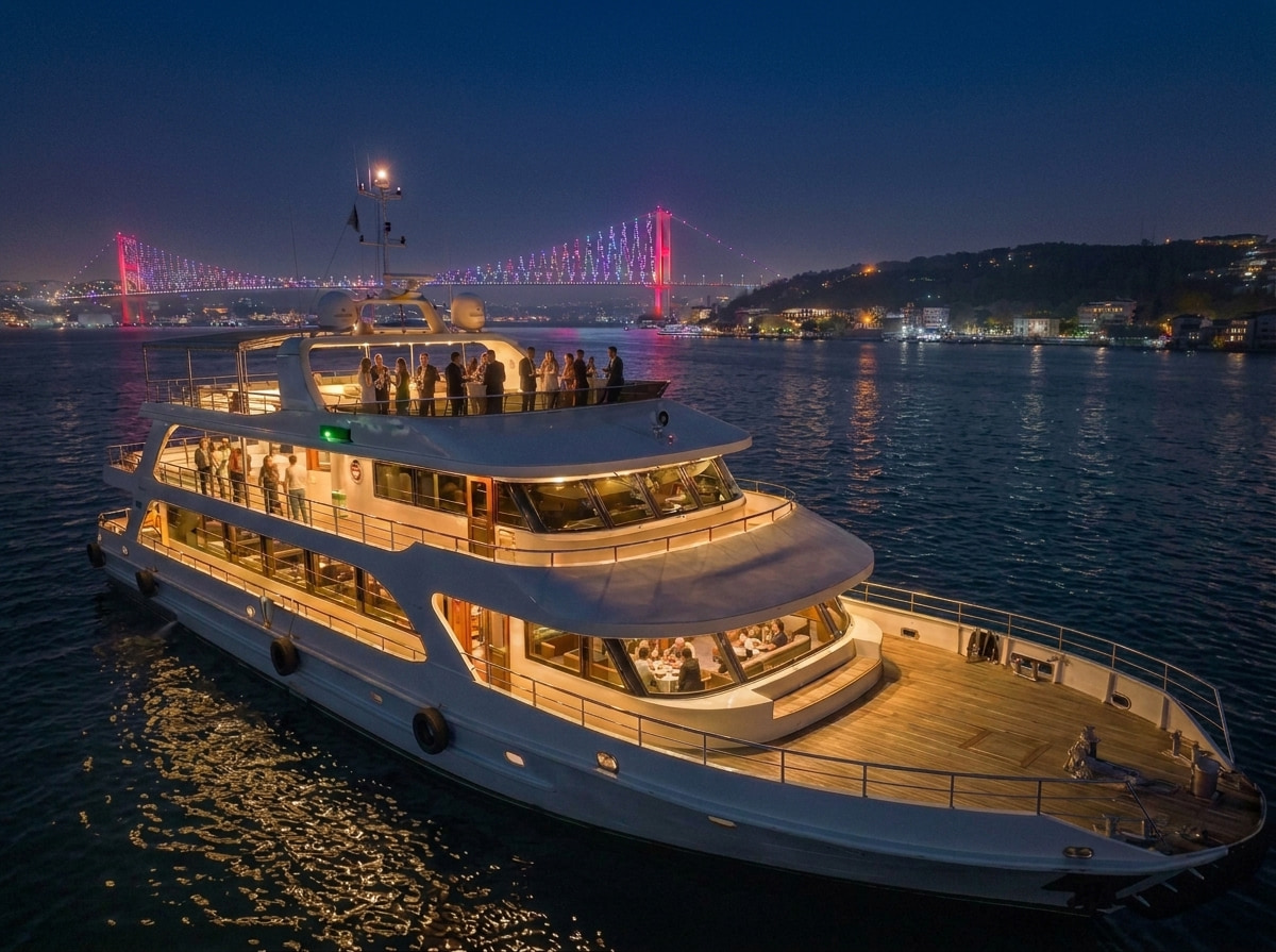 Corporate incentive group on a private yacht cruise on the Bosphorus in Istanbul