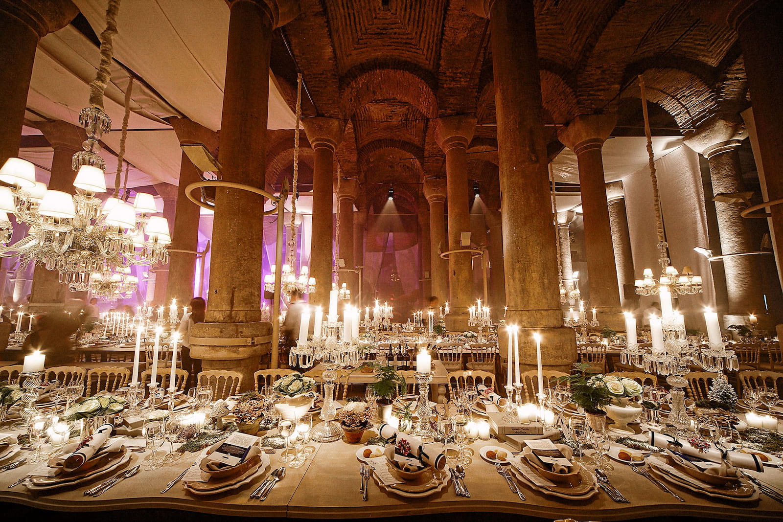 Elegant gala dinner setup inside a historic event venue in Istanbul