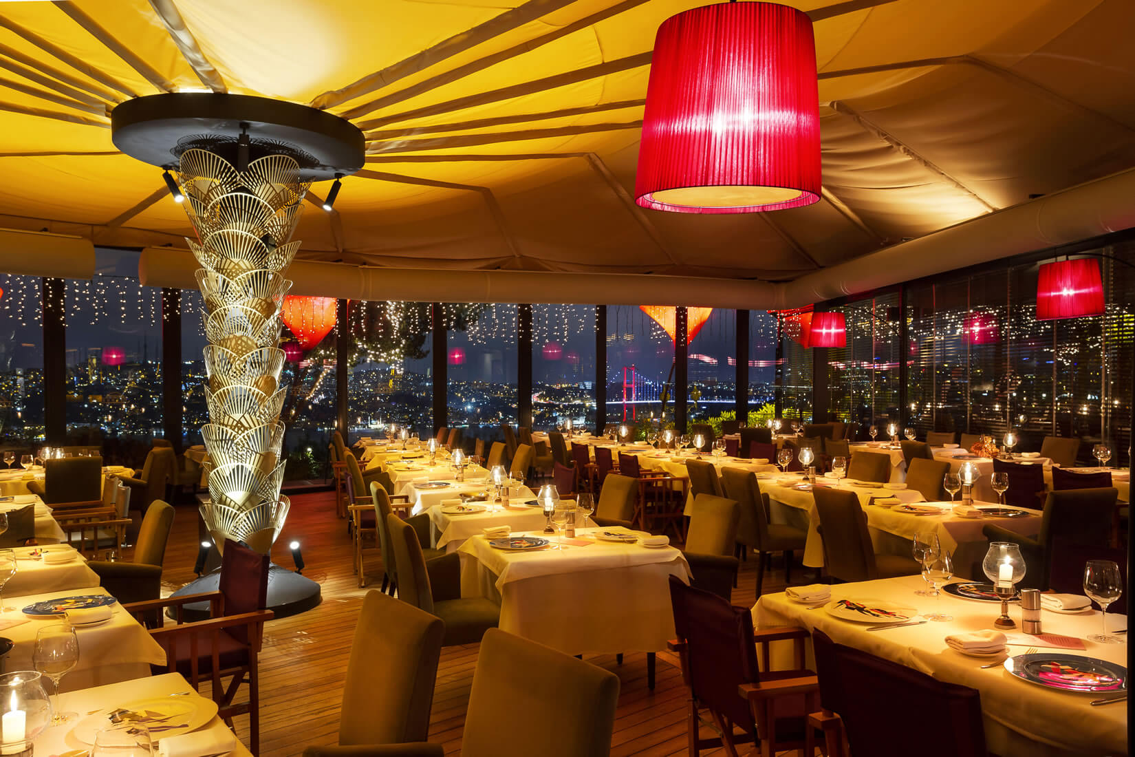 Rooftop dining terrace with panoramic Bosphorus views in Istanbul