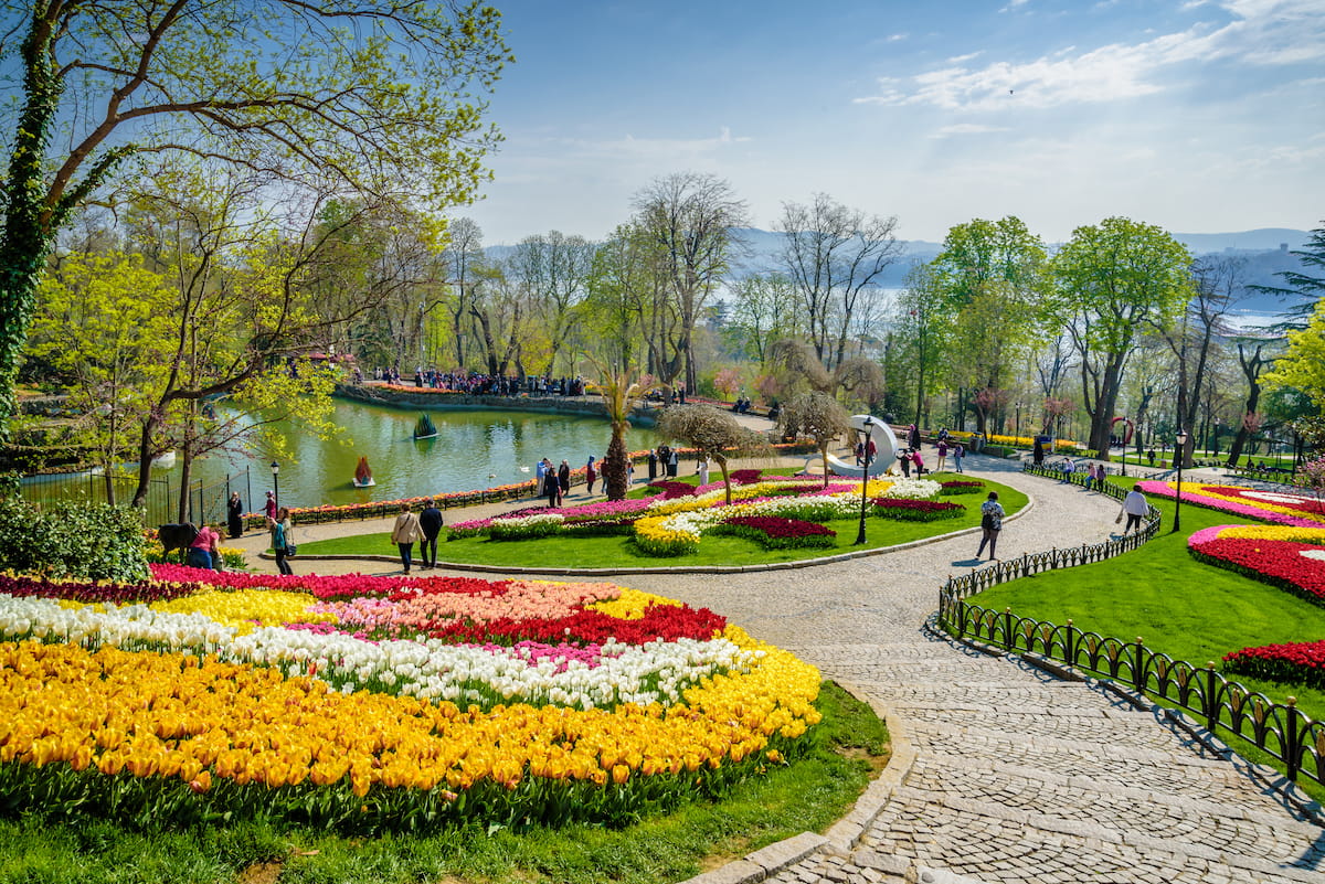 Tulip Festival in Istanbul with colorful flower displays