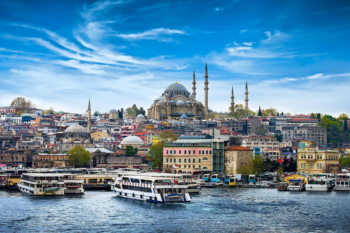 Istanbul waterfront with ferries and the historic city skyline